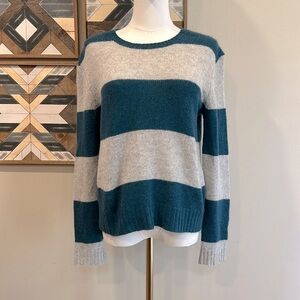NakedCashmere Striped Cashmere Crew Neck Sweater Grey / Teal size Small